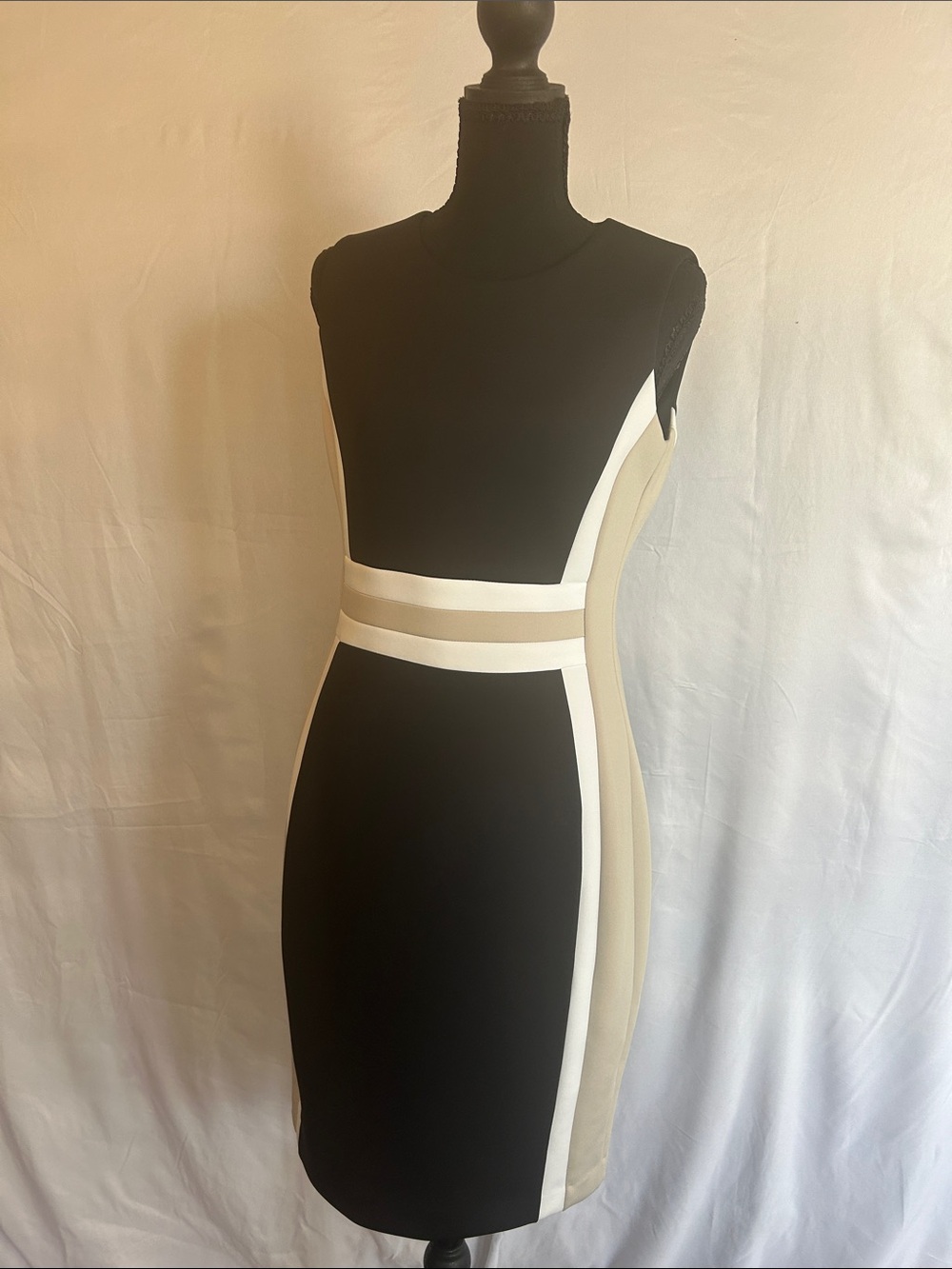 Kohl's Black, Cream & Tan Colorblock Midi Sheath Dress